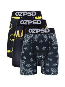 Men's Paisley & Letter Print Boxer Brief, Breathable Comfortable Underwear for Daily Wear, Casual Men's Underwear for All Seasons