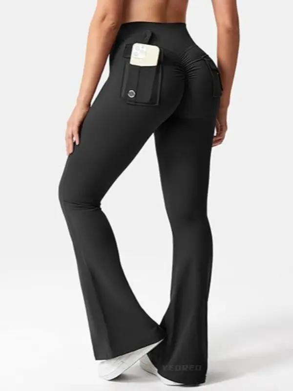 【Plus Size】 Solid Pocket Flare Leg Pants, Elegant Comfy Bell Bottom Trousers for Daily Outdoor Wear, Women's Bottoms for All Seasons 3