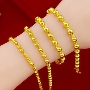 Gelang Tangan Manik Buddha, Emas Pasir Vietnam, Untuk Wanita, Fesyen, Manik Bulat Pepejal Licin women  jewelry Rantai Bangles Bracelets