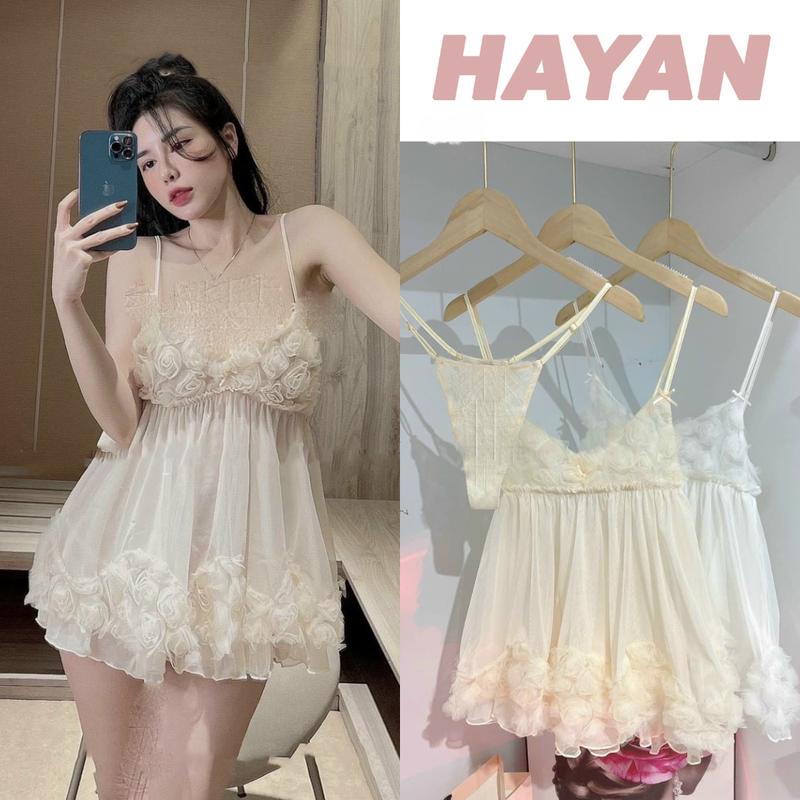HT289 Váy ngủ sexy tiểu thư phối hoạ tiết hoa hồng sang chảnh, đồ ngủ ren dáng xoè tôn dáng