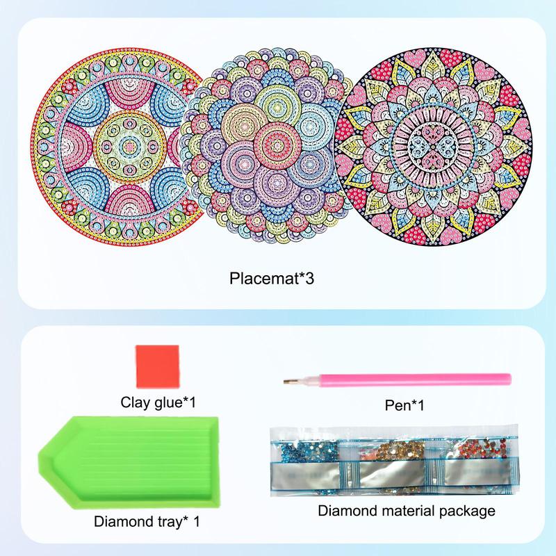 Mancera Pattern Rhinestones Painting Painting Placemats Kit, 3 Counts/set Boho Style DIY Rhinestones Heat Resistant Non-Slip Placemats Kit, DIY Decorative Paintings For Home Kitchen Table 2