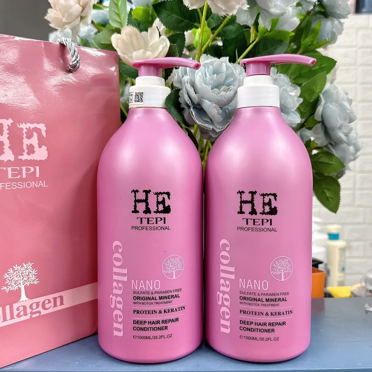 DẦU CẶP HE TEPI COLAGEN mềm mượt hương nước hoa , hỗ trợ giảm rụng , giảm gàu 2000ml/1 cặp