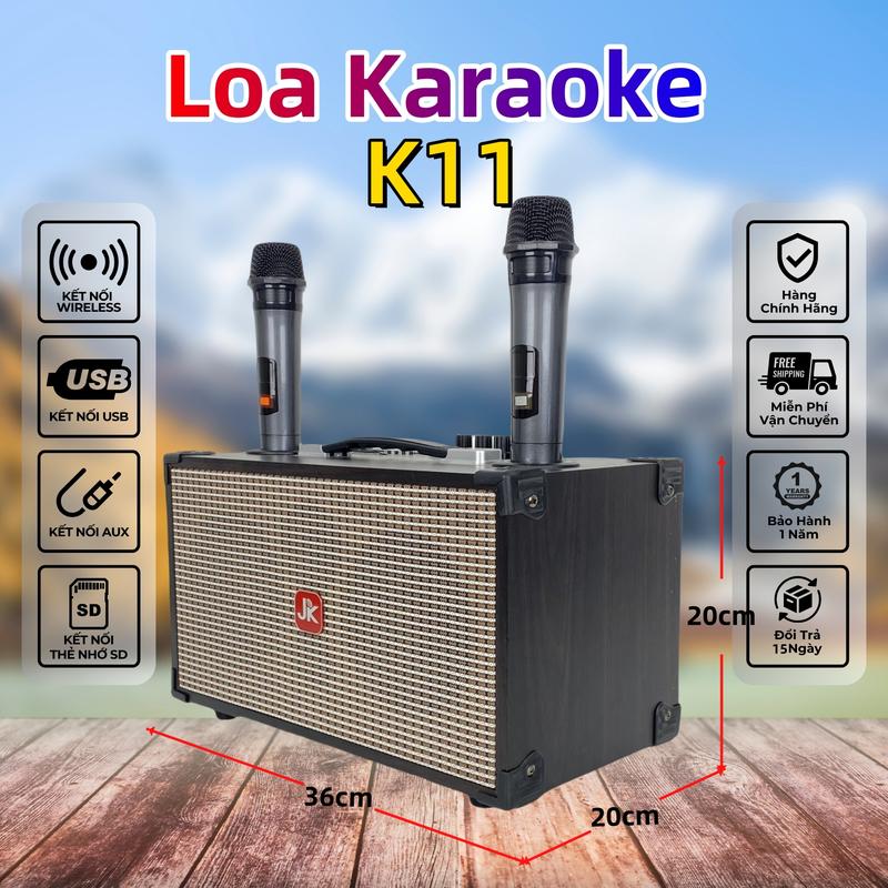 JK-K11 120W Loa Karaoke Di Động Nghe Nhạc Xách Tay Bluetooth Mini Bass 12cm x 2 - 3 Đường Tiếng 2 Micro không dây Loa ngoài trời Loa gia đình