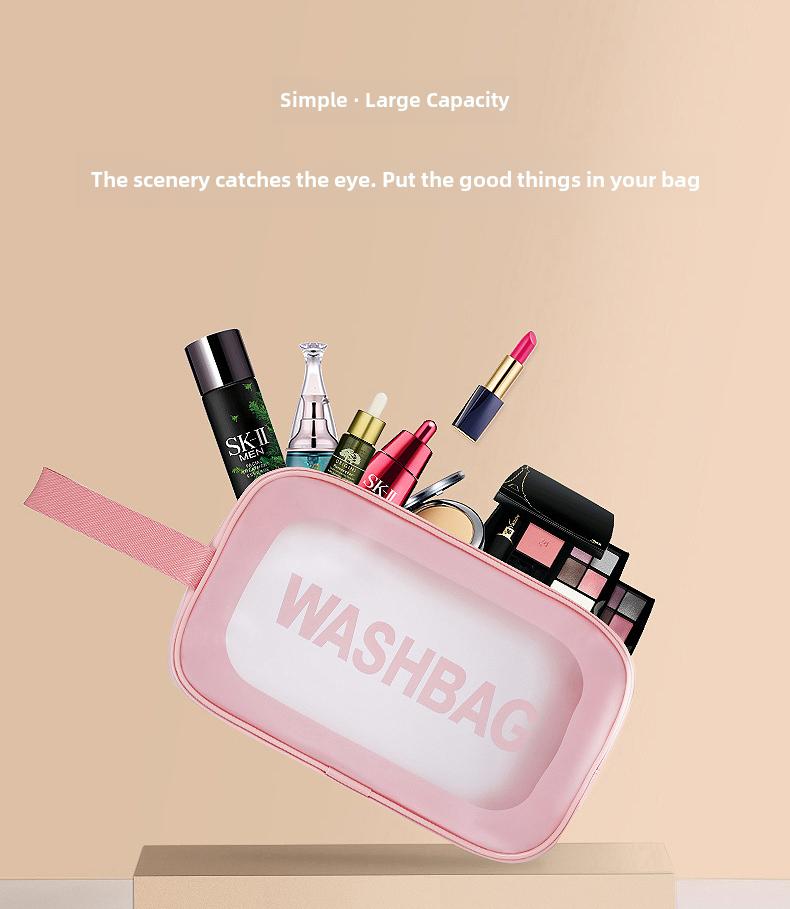 Product Introduction of Handheld cosmetic bag, transparent PU, waterproof, ins style, high appearance value, large capacity and with a sense of high-class 2
