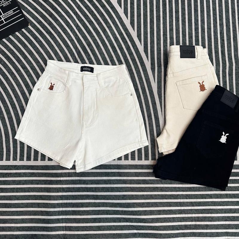   MINA JEANS  Quần Sọt Jean Co Giãn Thêu Thỏ Nhiều Màu Vải Dày Dặn Mài Nhung 