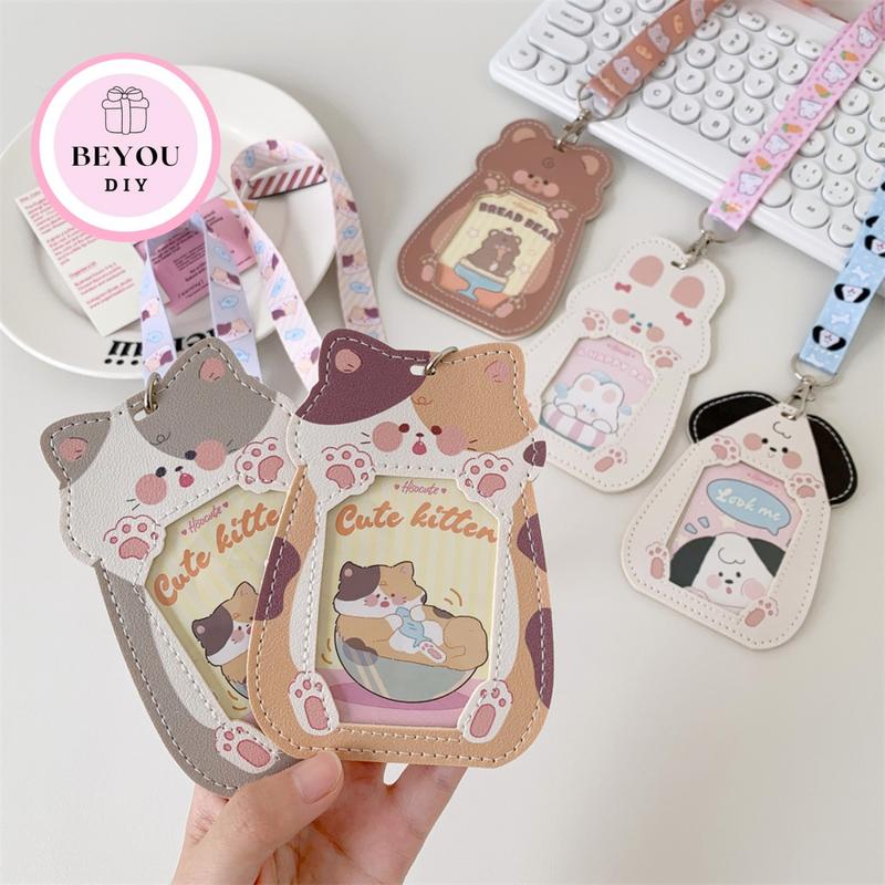  Thẻ Đeo Học Sinh Sinh Viên Dây Đeo Thẻ Nhân Viên Chất Liệu Da PU Họa Tiết Con Vật Đáng Yêu 