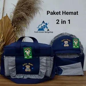 Paket Hemat (2 in 1) Tas Bayi Ukuran Besar Fadli Bordir Dan Gendongan Bayi Samping topi bordir Terbaru Bayi Cewek Cowok