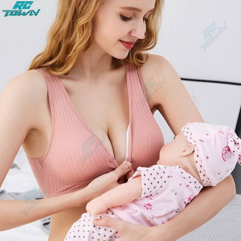 Women Cotton Nursing Bra Underwire Vest Type Anti-Sagging Lightly Padded Breastfeeding Maternity Bra Underwear With Front Buckle 3