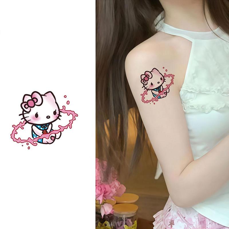 Hình Xăm Dán Hello Kitty, 25 Cái / Tờ, Thiết Kế Hoạt Hình Dễ Thương, Lâu Trôi, Không Thấm Nước, Hình Xăm Dán Dài, J8D4 4