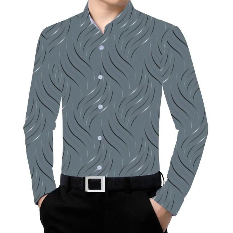  ÁO SƠ MI NAM TAY DÀI SỌC UỐN LƯỢN IN 3D KHÔNG PHAI MÀU SẮC NÉT VẢI LỤA MỀM MẠI NHẸ THOÁNG  40-95KG  Menswear    Áo sơ mi nam Kate Xám Shirt 