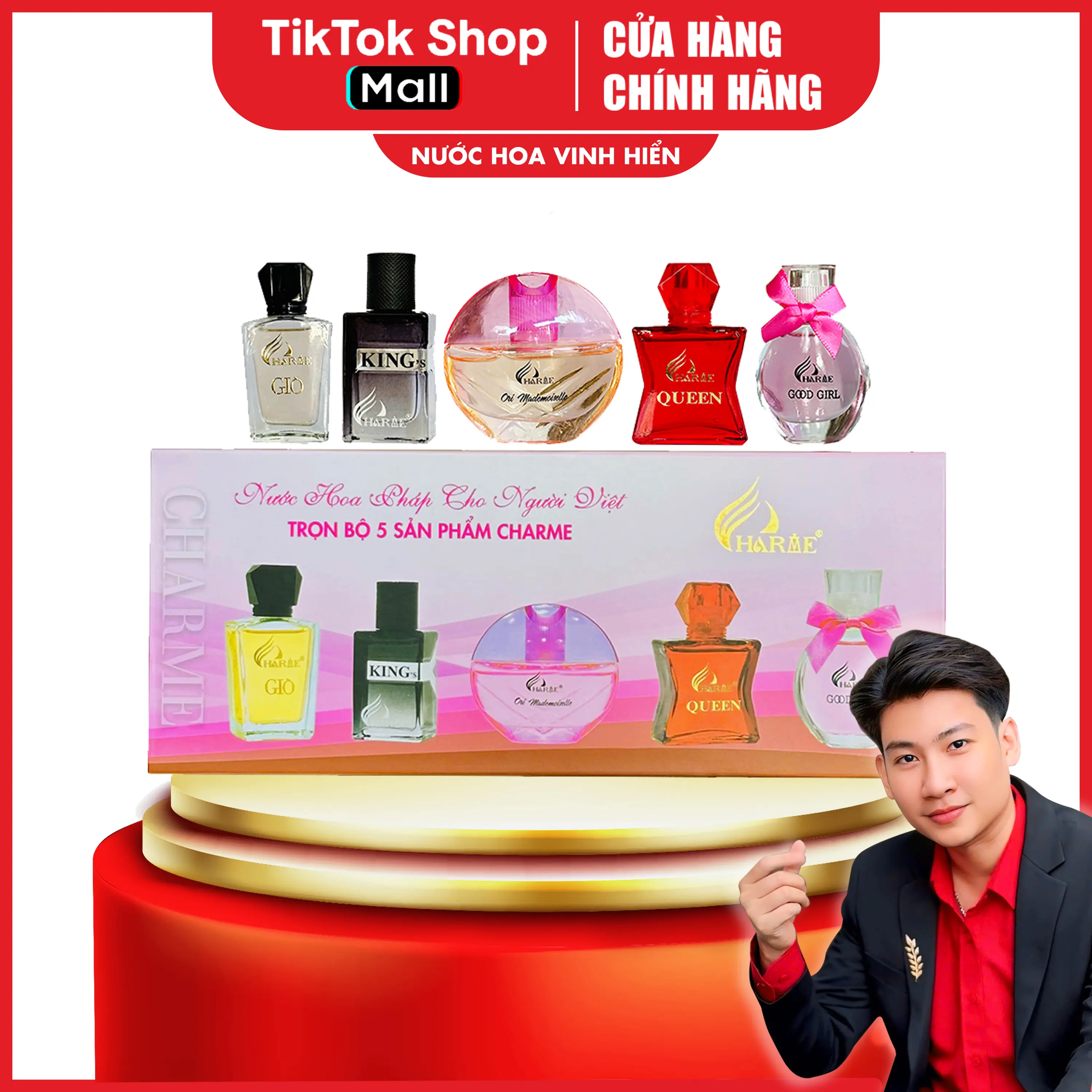 CHARME PERFUME - Trọn Bộ 5 Chai Nước Hoa CHARME 10ML KING - GIÒ - QUEEN - GOOD GIRL - ORI  ( Dạng Chấm gồm 2 mùi nam - 3 mùi nữ ) Cosmetic Women Xịt Thơm