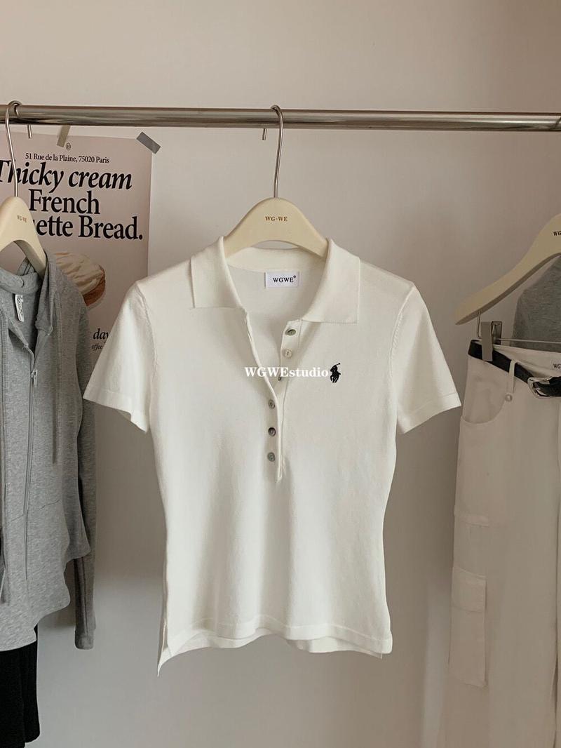 Product Introduction of Áo Polo Thêu Phong Cách Hồng Kông, Màu Trơn Dáng Ôm, Áo Thun ngắn Tay Dành Cho Nữ, Hàng Mới Về Mùa Thu 2025 5