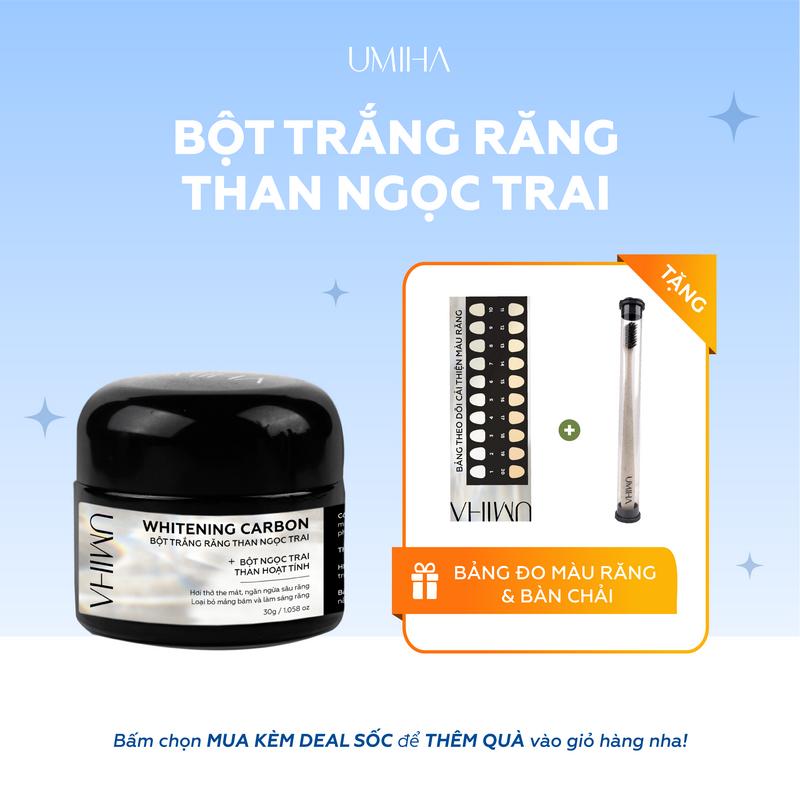 Bột trắng răng than Ngọc Trai UMIHA 30g - Trắng răng, sạch mảng bám cao răng, khử mùi hôi miệng | Tặng Bàn Chải