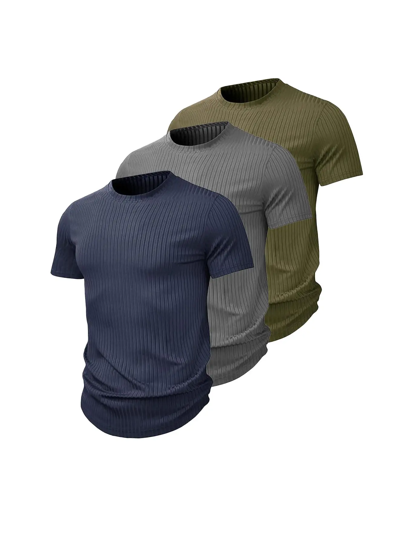 Men's Striped Textured Round Neck Tee, Regular Fit Casual Short Sleeve Crew Neck T-Shirt for Summer, Fashion Men's Top for Daily Wear