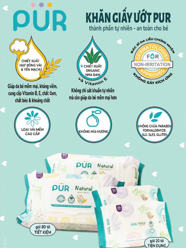 PUR -  [Lấy quà trong Live] Khăn ướt 20 tờ tặng kèm bình Comfort (60, 120, 250) 3