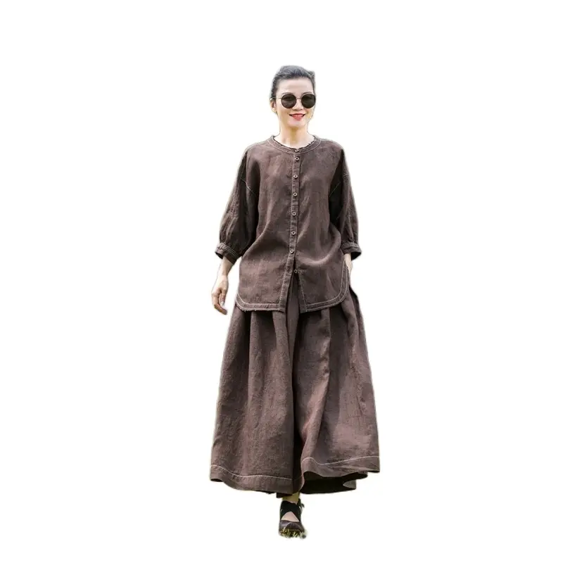 SET LINEN  THIẾT KẾ CÁCH ĐIỆU DIỄU CHỈ TRẮNG -  ( ÁO VÀ QUẦN GIẢ VÁY ) FORM RỘNG