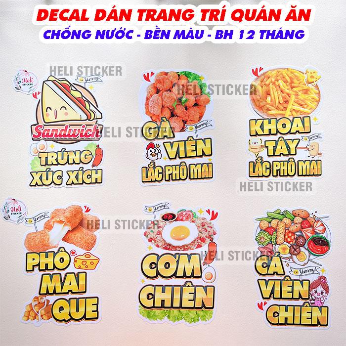 Decal Trang Trí XÚC XÍCH PHÔ MAI BÁNH TRÁNG TRỘN CÁ VIÊN CHIÊN KIMPAP SANDWICH Decor Quán Ăn Vặt Trà Sữa Cà Phê - Dán Tủ Kính Tường Gỗ - Chất Liệu Chống Thấm Nước.