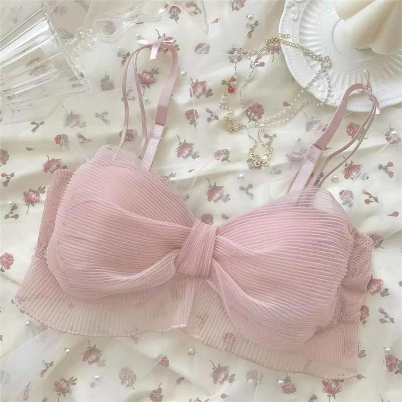 Bộ Áo Ngực Bé Gái Lưới Sọc, Phong Cách Nhật Bản, Đơn Giản Và Gợi Cảm, Có Dây Đeo Nơ Ren, Đồ Lót, Thích Hợp Cho Kỳ Nghỉ Bờ Biển Của Phụ Nữ, Áo Tắm 5