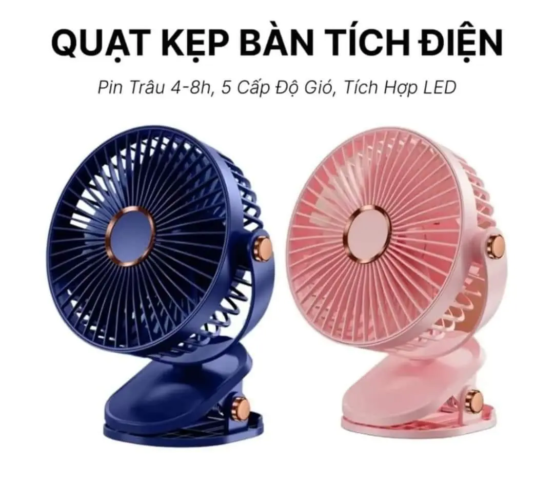 Quạt Kẹp Tích Điện Mini Cầm Tay, xoay 360°, chân đế đa năng kẹp hoặc để bàn Phụ Kiện Usb