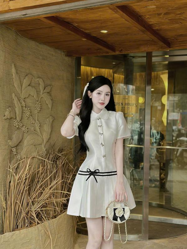 Đầm dạ Text phối cổ sơ mi dáng váy đuôi cá xếp ly cực xinh cho nữ KEELIN BEAUTY N202