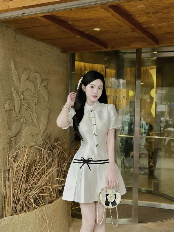 Đầm dạ Text phối cổ sơ mi dáng váy đuôi cá xếp ly cực xinh cho nữ KEELIN BEAUTY N202 0