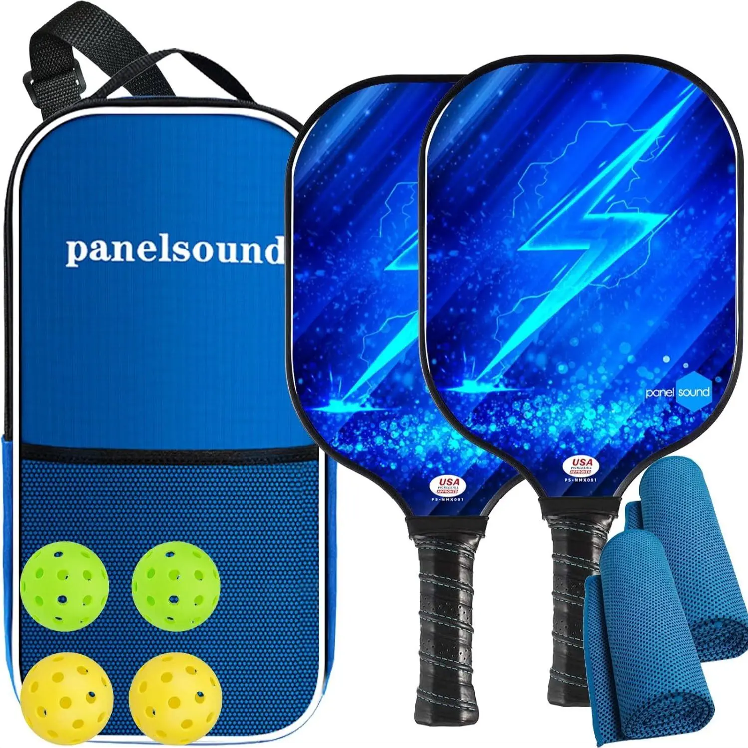 Pickleball Set, 2 Counts Lightweight Fiberglass Pickleball Paddle with 4 Counts Balls & 2 Counts Towels & 1 Count Carrying Bag, Pickleball Equipment