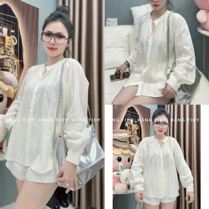 SM2 Áo sơ mi nữ [tay dài ren vải thô trắng kem] form 40-60kg Hằng tidy tag HN Women