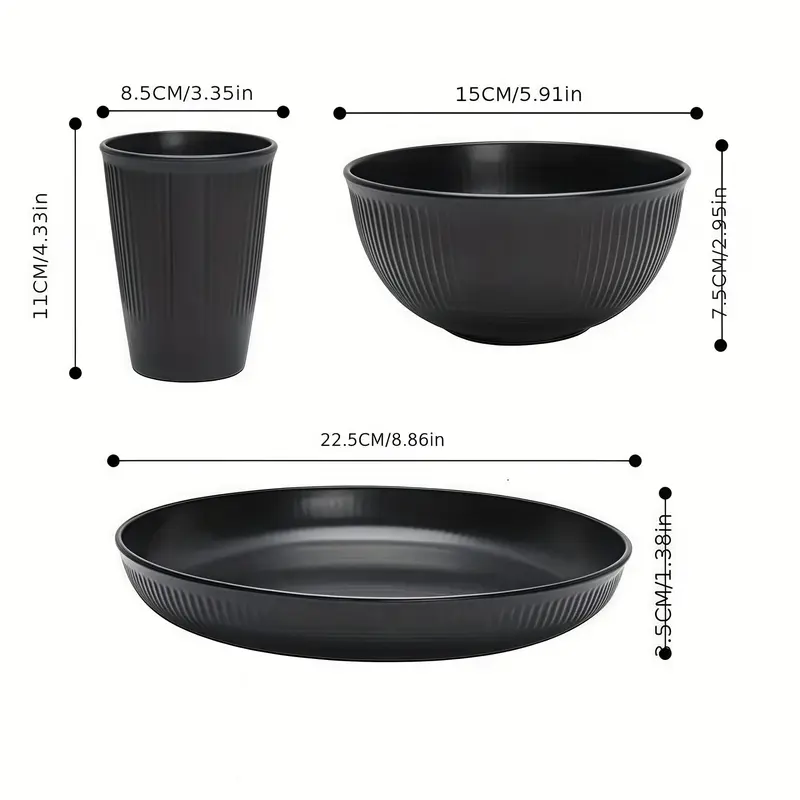 Reusable Tableware Set, 12pcs/set Including Bowl & Cup & Plate, Lightweight Shatterproof Tableware Set for Home & Outdoor Camping 1