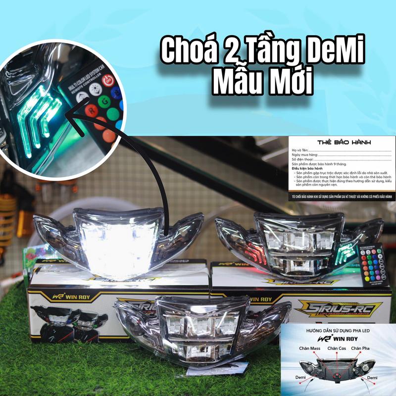 Chóa 2 tầng Win Roy - Đen full - Bạch kim Demi 3 2 gạch mẫu NEW 2025 dành cho Sirius 110 Si50 . Mạch Đèn Công Xuất Lớn Ánh Sáng Tốt . sử dụng ốp đầu nhỏ . Chính hãng bảo hành 9 tháng Phụ Kiện Phụ Tùng