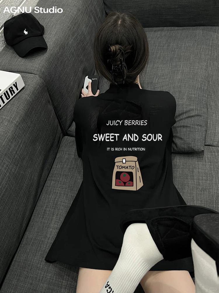 ออกแบบดั้งเดิม เสื้อยืดแขนสั้นผู้หญิง คอตตอน 100% แบบ โอเวอร์ไซส์ ฤดูร้อน ดีไซน์เรียบหรู แขนสั้น แบบ