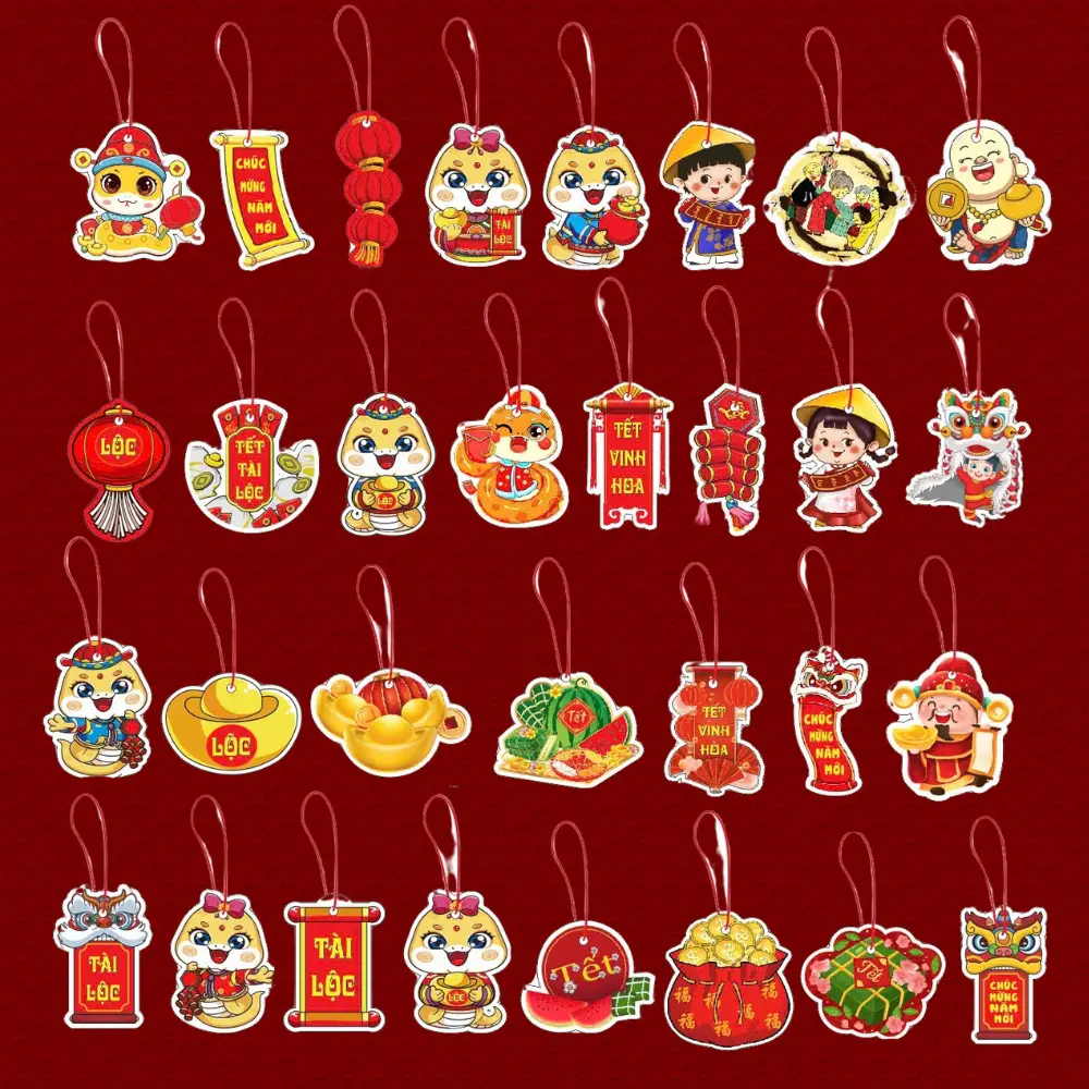 Set 48 Liễn Trang Trí Tết Dây Treo Đào, Mai 2026 KT 6*8cm MK01