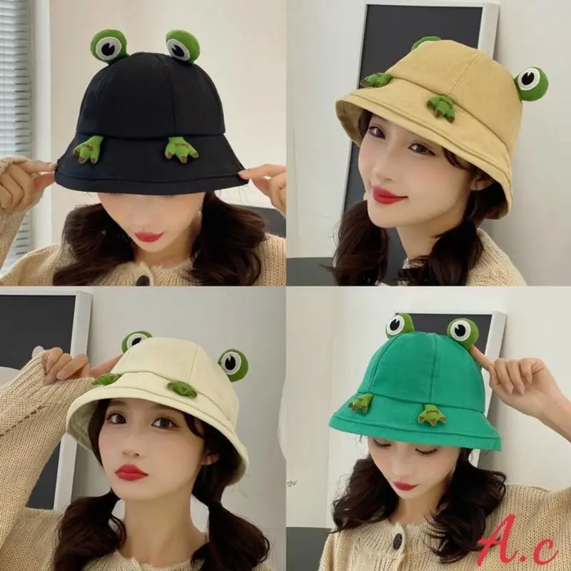 ￼Mũ Tai Bèo Hình Chú Ếch Dễ Thương Cho Nữ Nón Bucket Hoạt Hình Phong Cách Hàn Quốc Cap Len 0