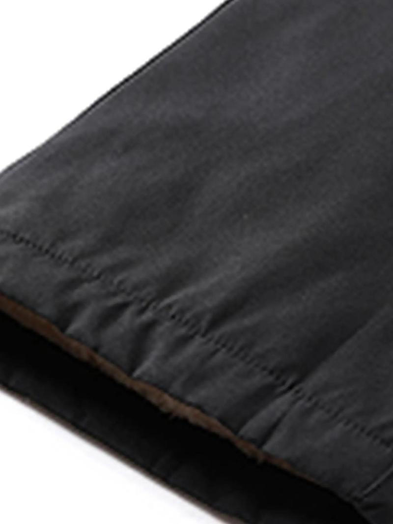 Product Introduction of Men's Solid Zipper Pocket Thermal Lined Pants, Regular Fit Casual Comfy Warm Trousers for Fall & Winter, Men's Bottoms for Daily Wear 5