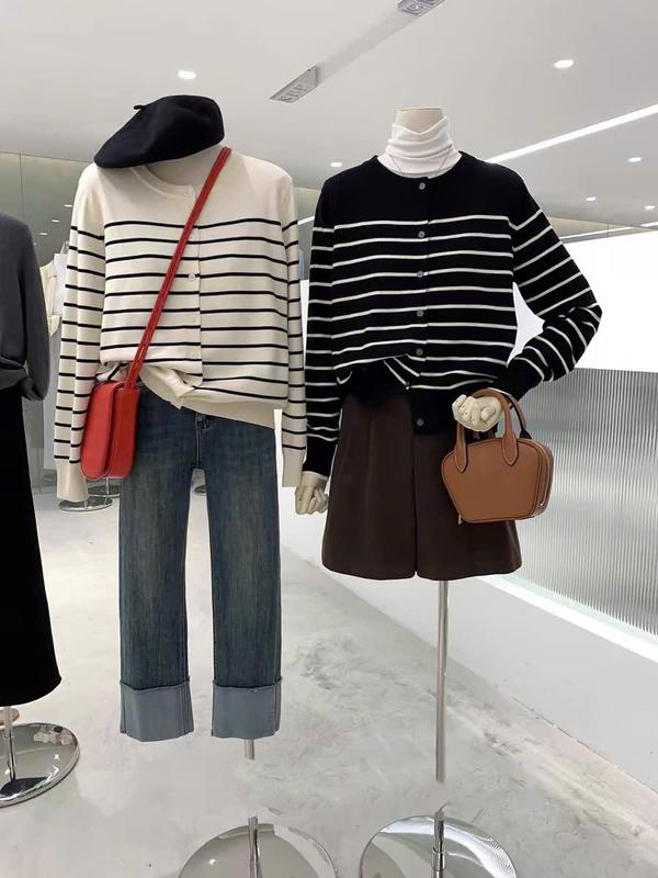 Áo cardigan len nữ khoác kẻ chất len mỏng vừa dài tay Women SUMIISHOP mã QC99