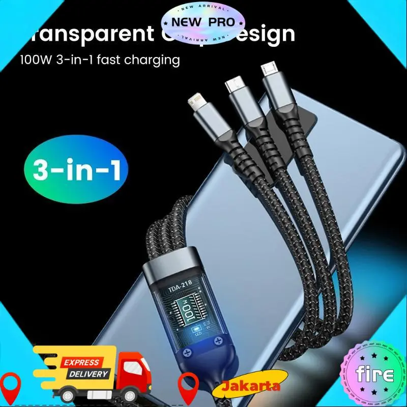 【COD,Kirim Sekarang】 3in1/Kabel Fast Charging 100W 3 in 1 USB to Lightning/Micro/Type C Cocok Semua HP iPhone Samsung Xiaomi Fast Transmission Data up to 480mbps