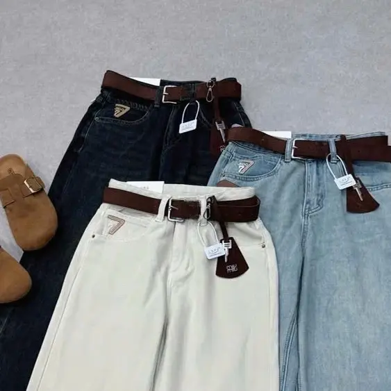 TATTA Jeans |#A17/A68  Quần Jeans Xuông 94cm 3 Màu Kèm Đai Charm  Nữ Kem Women quần bò 3