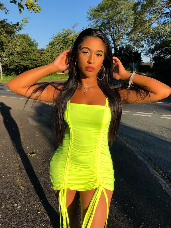 La-famous Neon Green Spaghetti Strap Dress 3