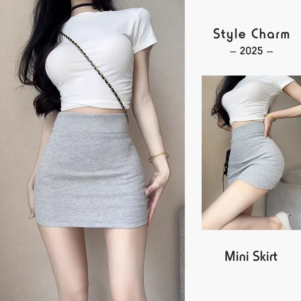 A-Line Mini Skirt Sexy Bodycon Skirt for Women Tight Elastic Gray Summer Skirt