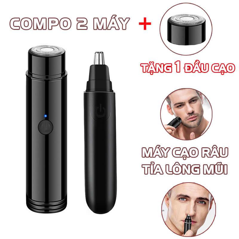 Combo Máy Cạo Râu, Dao Tỉa Lông Mũi Tặng 1 Đầu Lưỡi Thay Thế Dự Phòng Cho Máy Cạo Râu Sạc USB Mini Nhỏ Gọn lưỡi đen.