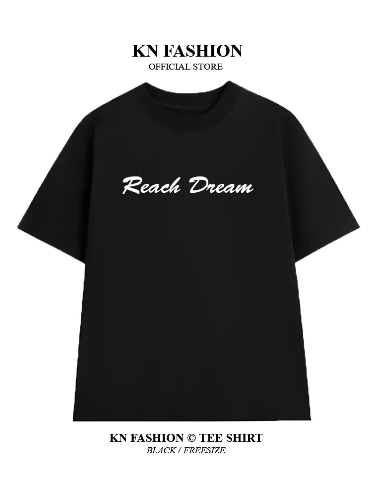 Áo thun 【 đen 】 [Reach DREAM] nam nữ, form rộng, 100 % cotton,  freesize < 75 Kg Cổ Tròn Menswear Unisex  đễ thương áo hiha áo Top Women Voi áo  dương dominic dopamine