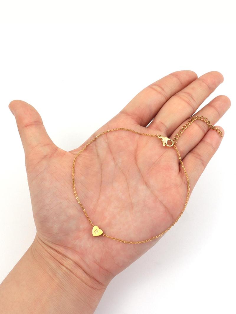 Product Introduction of Heart Initial Anklet for Women, Stainless Steel Anklet for Party, Daily Clothing Decor, Trendy All-match & Exquisite Jewelry for Birthday Gift, Valentine's Day, Gift 3