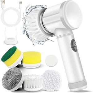 Electric Spin Scrubber, 1 Set Electric Cleaning Brush, Cordless Power Scrubber/5 Replaceable Brush Heads for Bathtub, Floor, Wall, Tile, Home Care Supplies