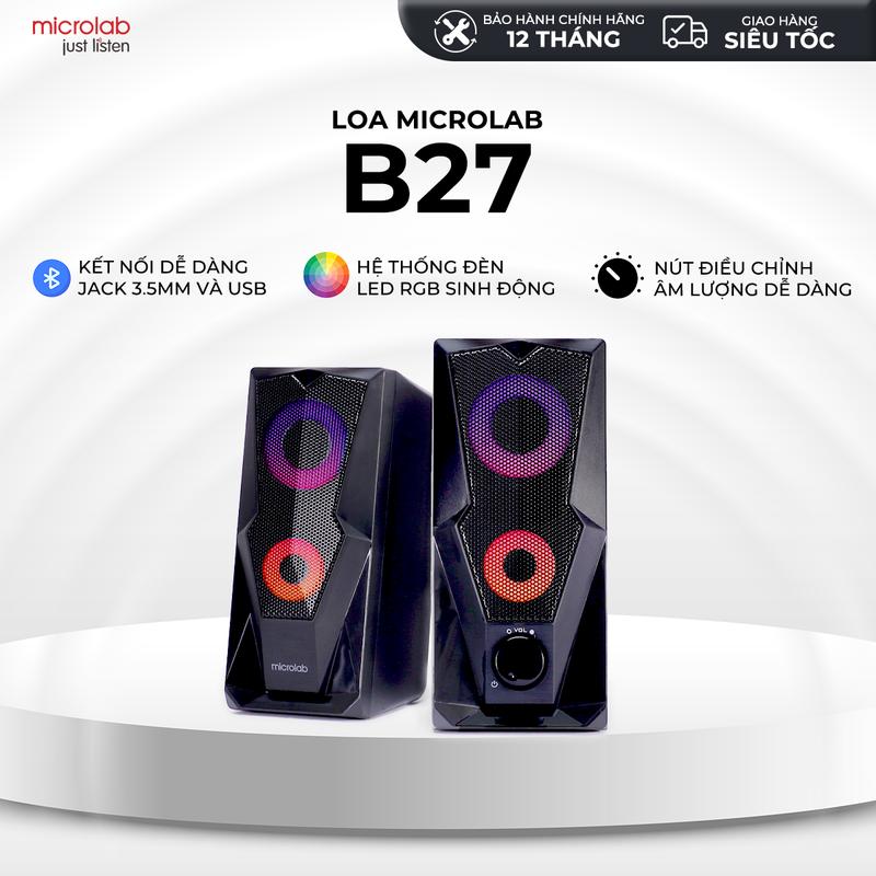 Loa mini 2.0 Microlab B27 10W âm thanh chất lượng cao đèn LED thời trang Loa Vi Tính Củ Loa Nghe Nhạc