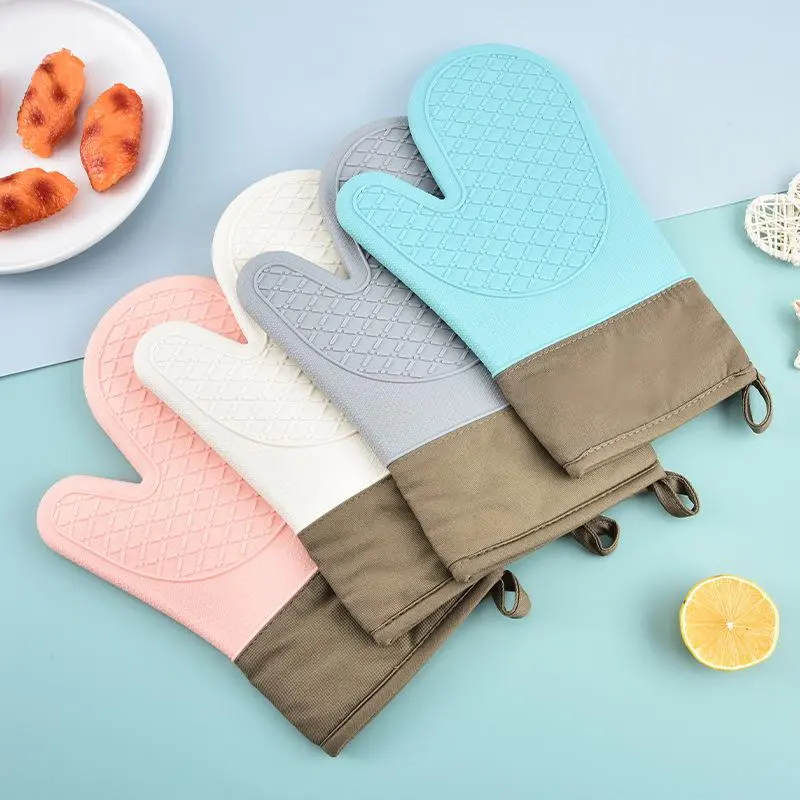 Silicone Oven Mitts, 2 Counts Heat Resistant Non-slip Oven Gloves, Waterproof & Non-stick Kitchen Gloves for Cooking, Grilling, Baking 3