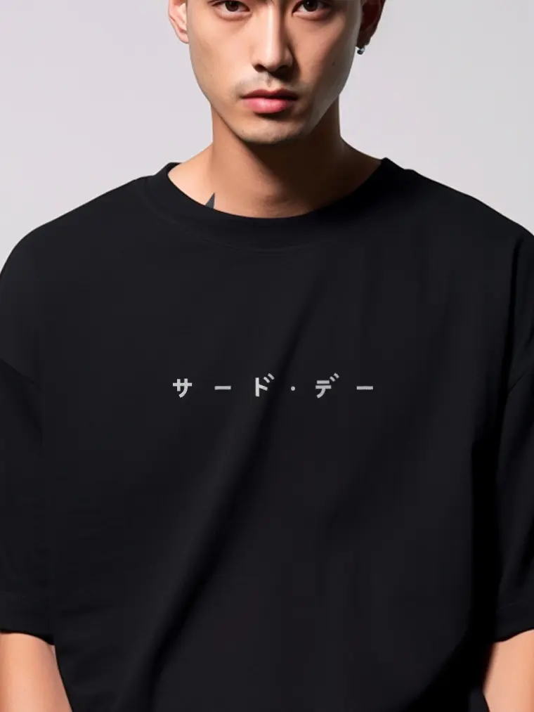 Third Day MTL27 Kaos Oversize Distro Pria Katakana Small Dateng Hitam Baju Digital Kain Nyaman Printing Sablon Tebal