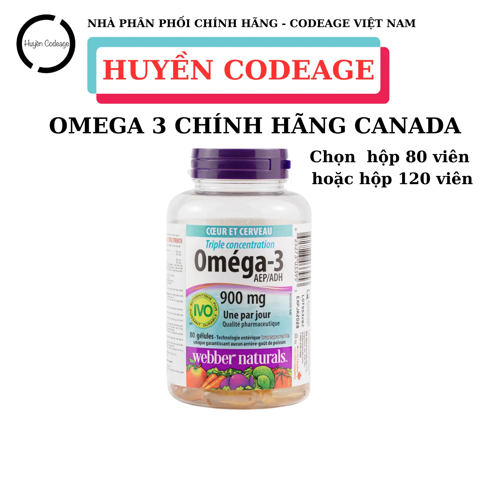 Viên Omega 3 Webber - Triple Strength Omega 3, dầu cá của Cannada, (Chọn 1 hộp 80 viên hoặc 120 viên), Hỗ Trợ Sức khỏe - Huyền Codeage