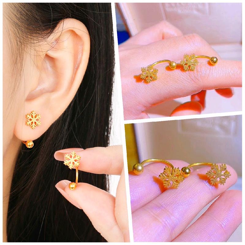 Bông tai titan bông tuyết phun cát BT.2.4K hình vòng cung không rỉ, không đen.