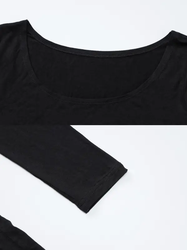 Women's Solid Asymmetrical Hem Scoop Neck Tee, Y2K Fashion Long Sleeve Longline Top for Party Club Holiday, Women Clothing for Fall & Winter 7