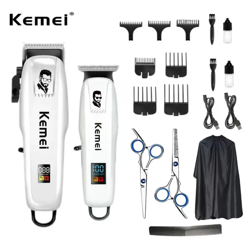 Kemei รุ่นล่าสุด ที่ตัดขนตัดผมมืออาชีพชาร์จไฟได้ ครบชุด เครื่องตัดผมเครื่องโกนหนวดชายอุปกรณ์เสริมช่างตัดผม ใช้ได้ทั้งเด็กและผู้ใหญ่ COD