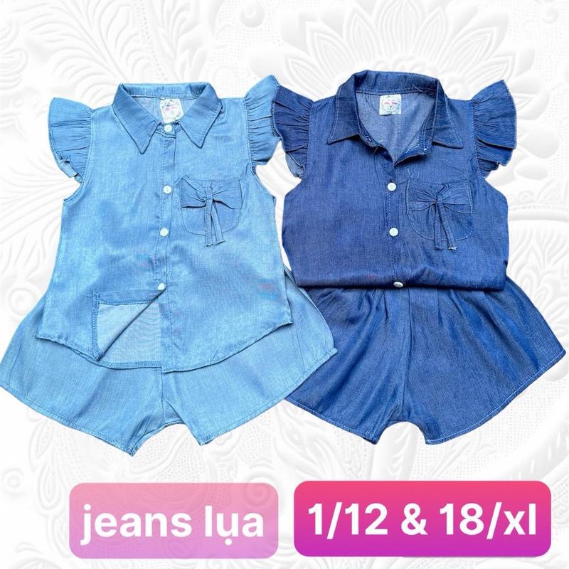 Combo 2 bộ sơ mi jeans lụa tay ngắn Bé gái, Mềm mịn, thoáng khí, hoạ tiết ngẫu nhiên - Nữ - Women Sandal Dép Sandal Bikini